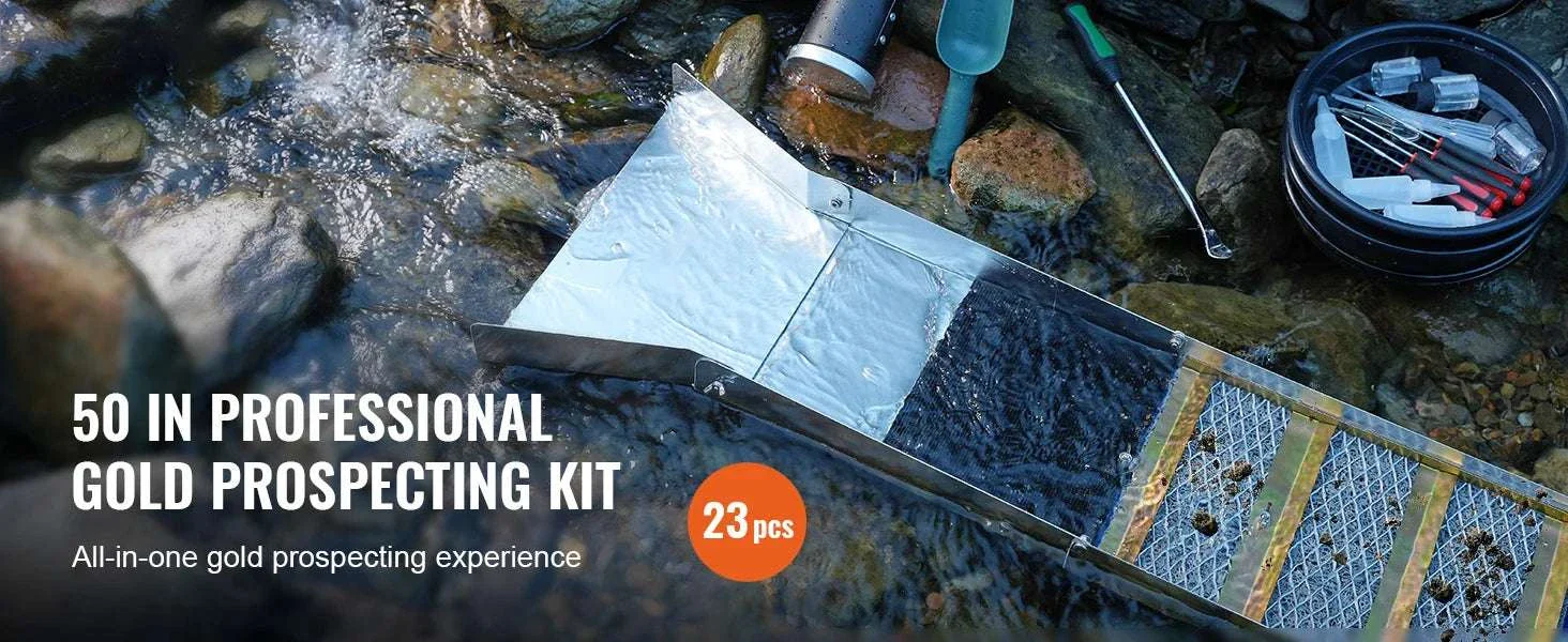50" Gold Panning Kit with Sluice Box & 23 Tools for Prospecting - Image 8