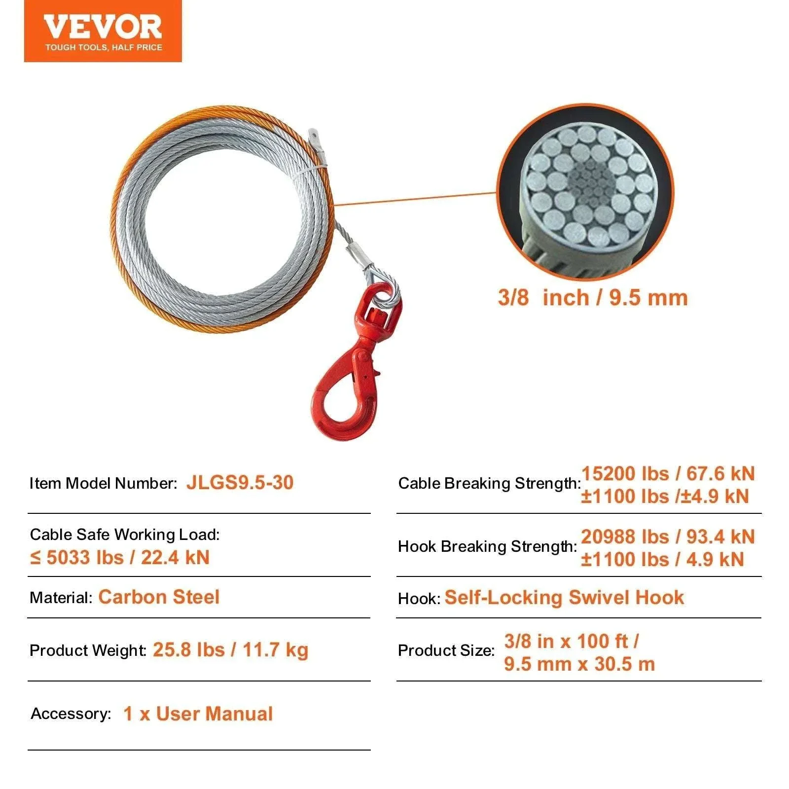 3/8" Steel Winch Cable 50–100 ft, 15,200 lb Strength for Off-Road - Image 8