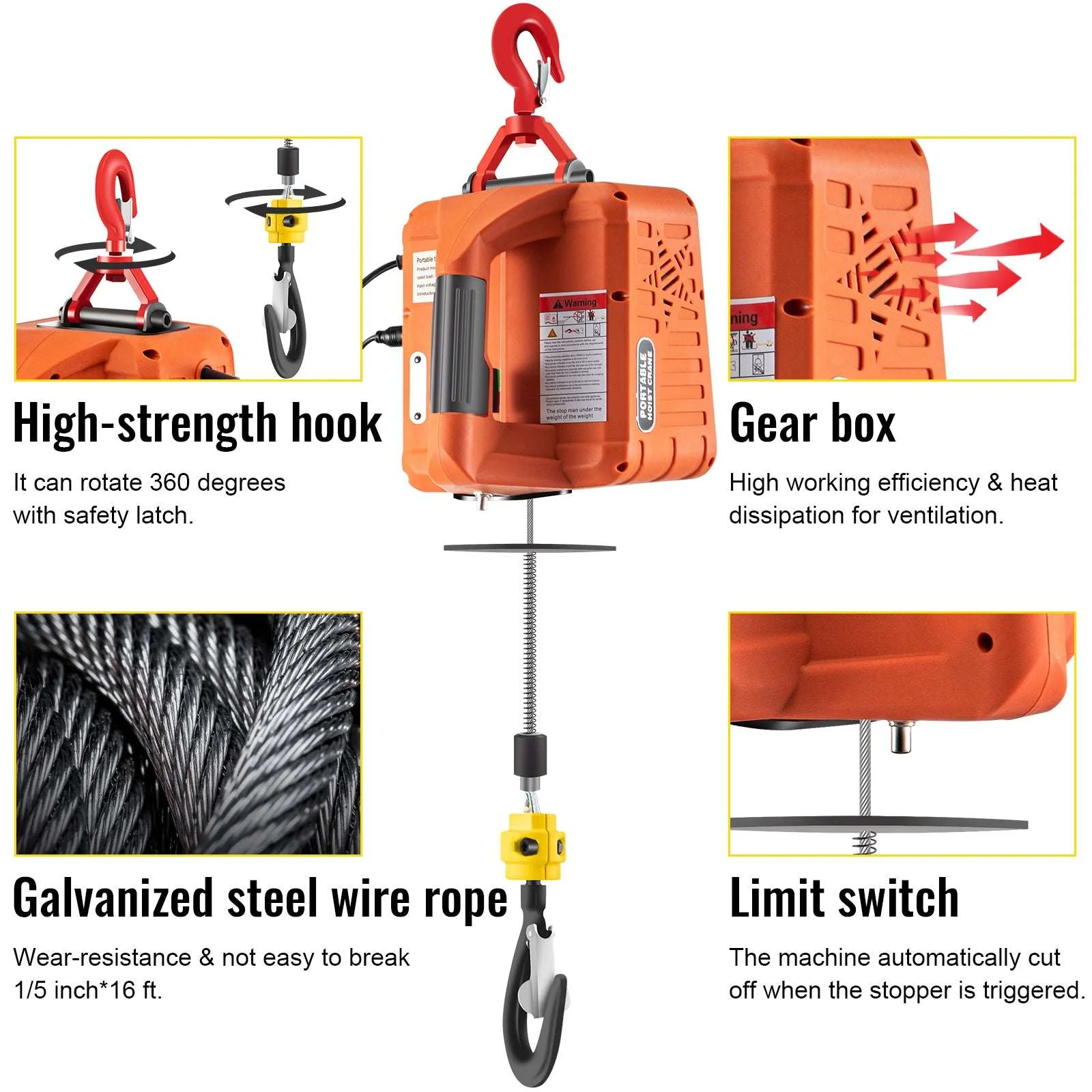 500kg Electric Hoist Winch with Remote Control, 25ft Lift - Image 12