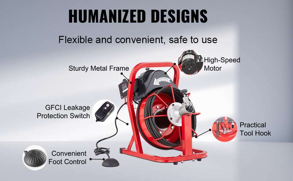50FT Electric Drain Cleaner Machine Auto Feed Sewer Snake Auger - Image 12