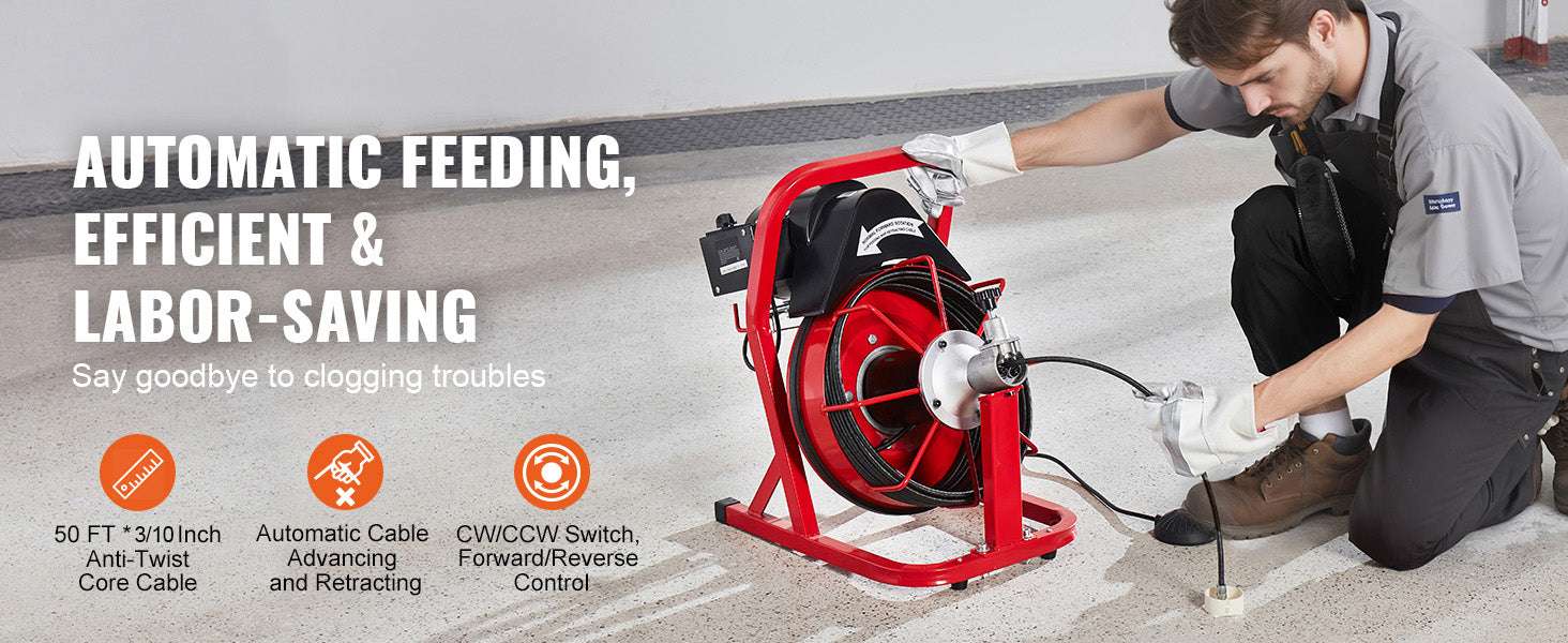50FT Electric Drain Cleaner Machine Auto Feed Sewer Snake Auger - Image 8