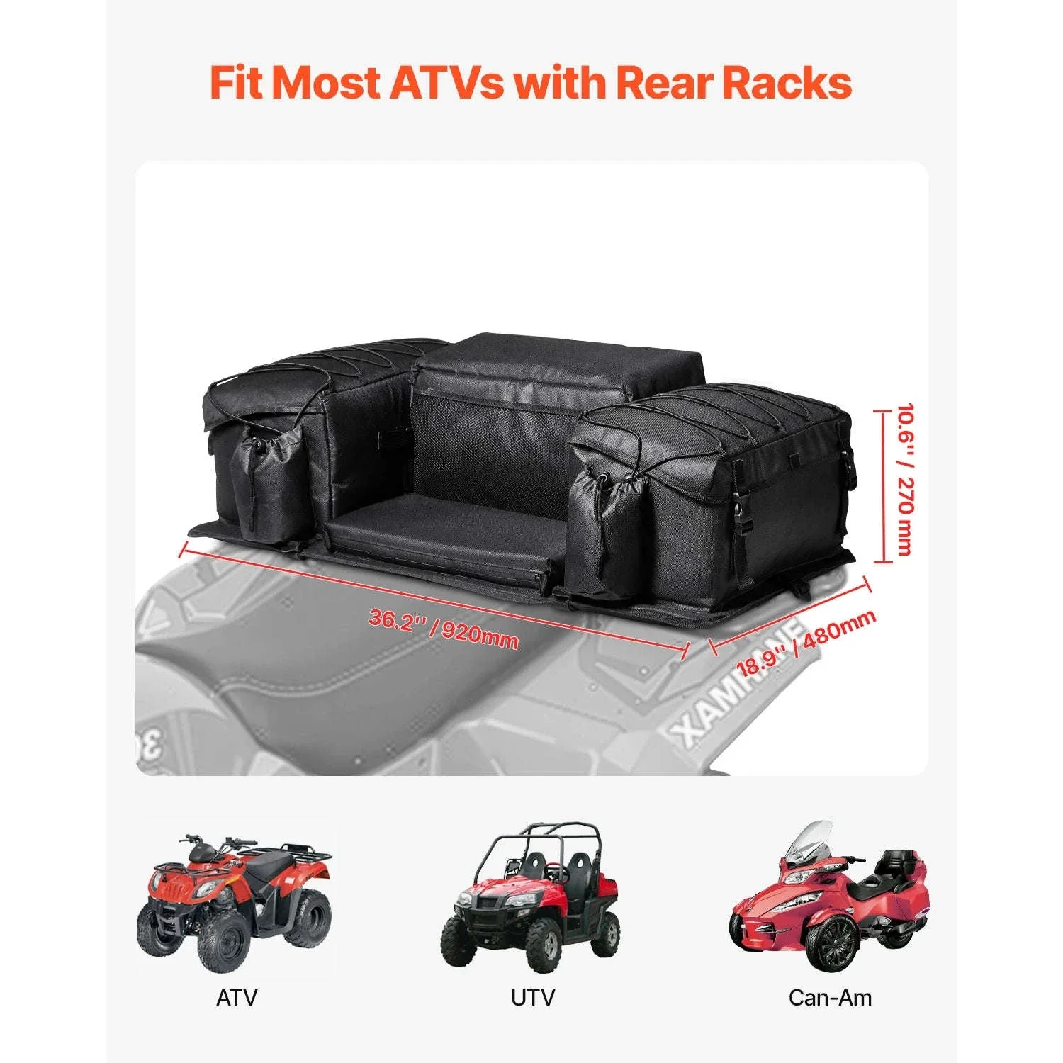 50L ATV Rear Storage Bag with Seat Cushion and Bottle Holder - Image 3