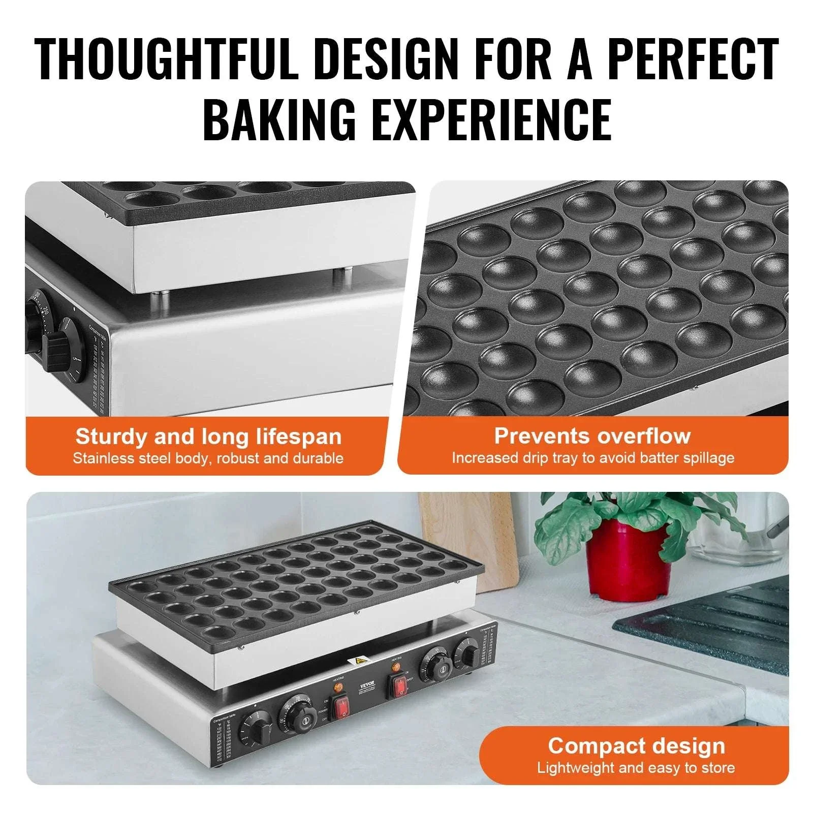 50 Mini Dutch Pancake Maker 1700W Dual Temp Commercial Waffle Machine - Image 4