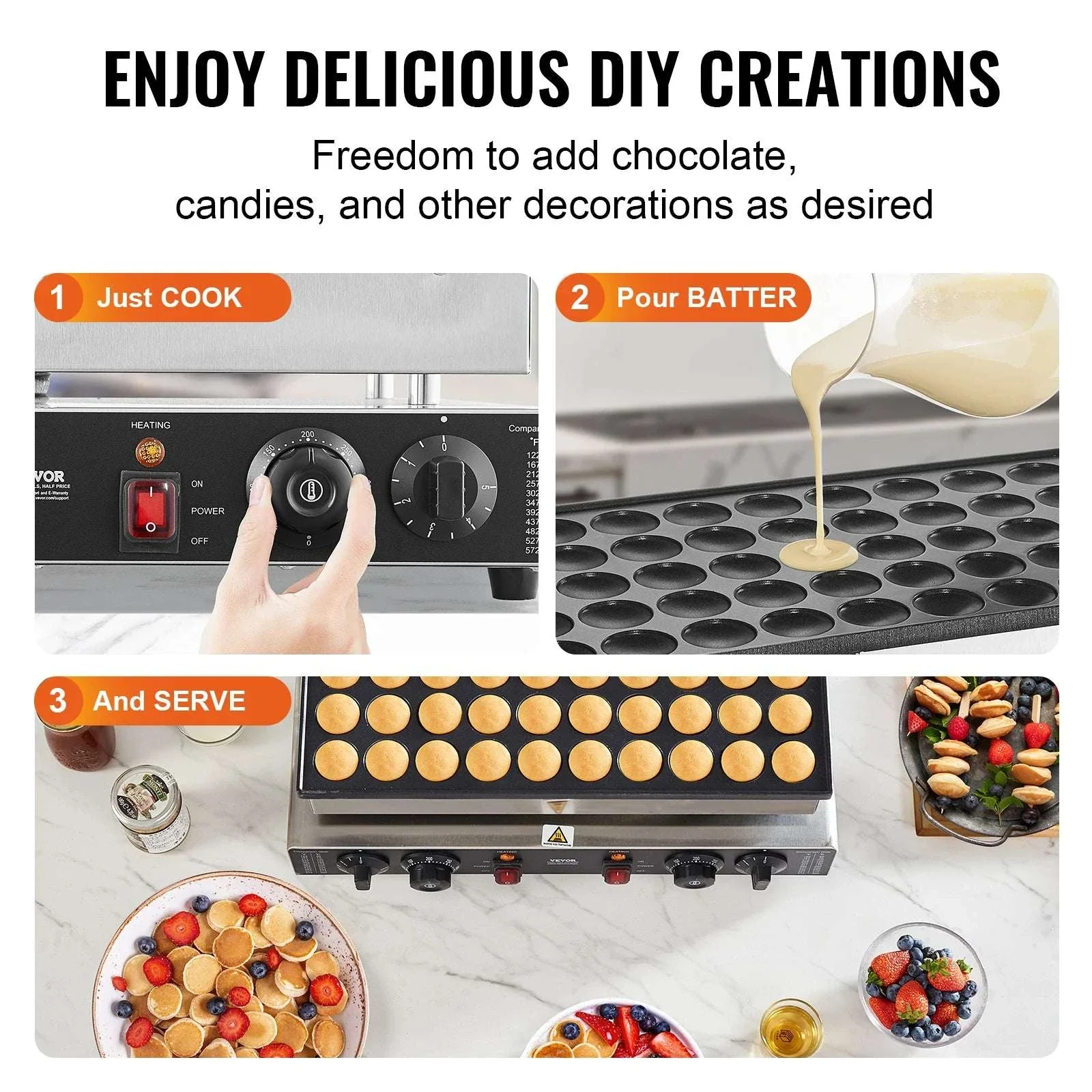 50 Mini Dutch Pancake Maker 1700W Dual Temp Commercial Waffle Machine - Image 5