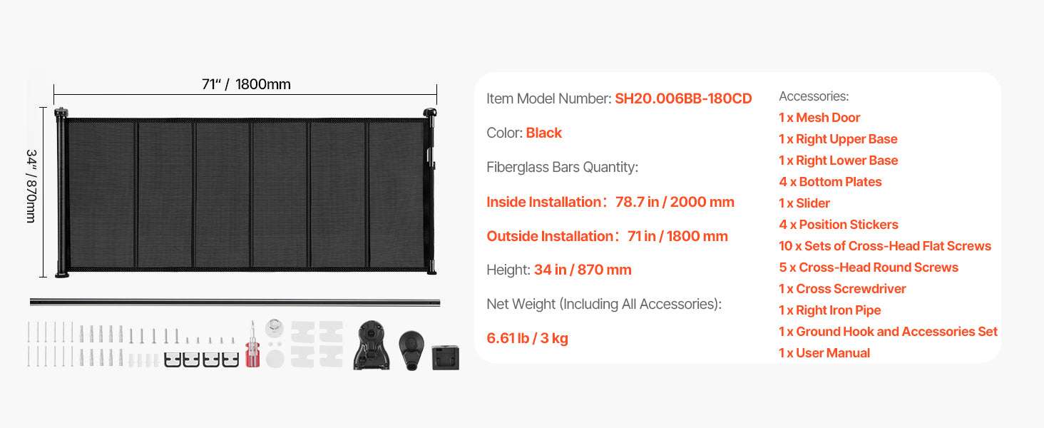 Retractable Baby Gate 34" Tall Extendable Mesh Safety Gate - Image 20