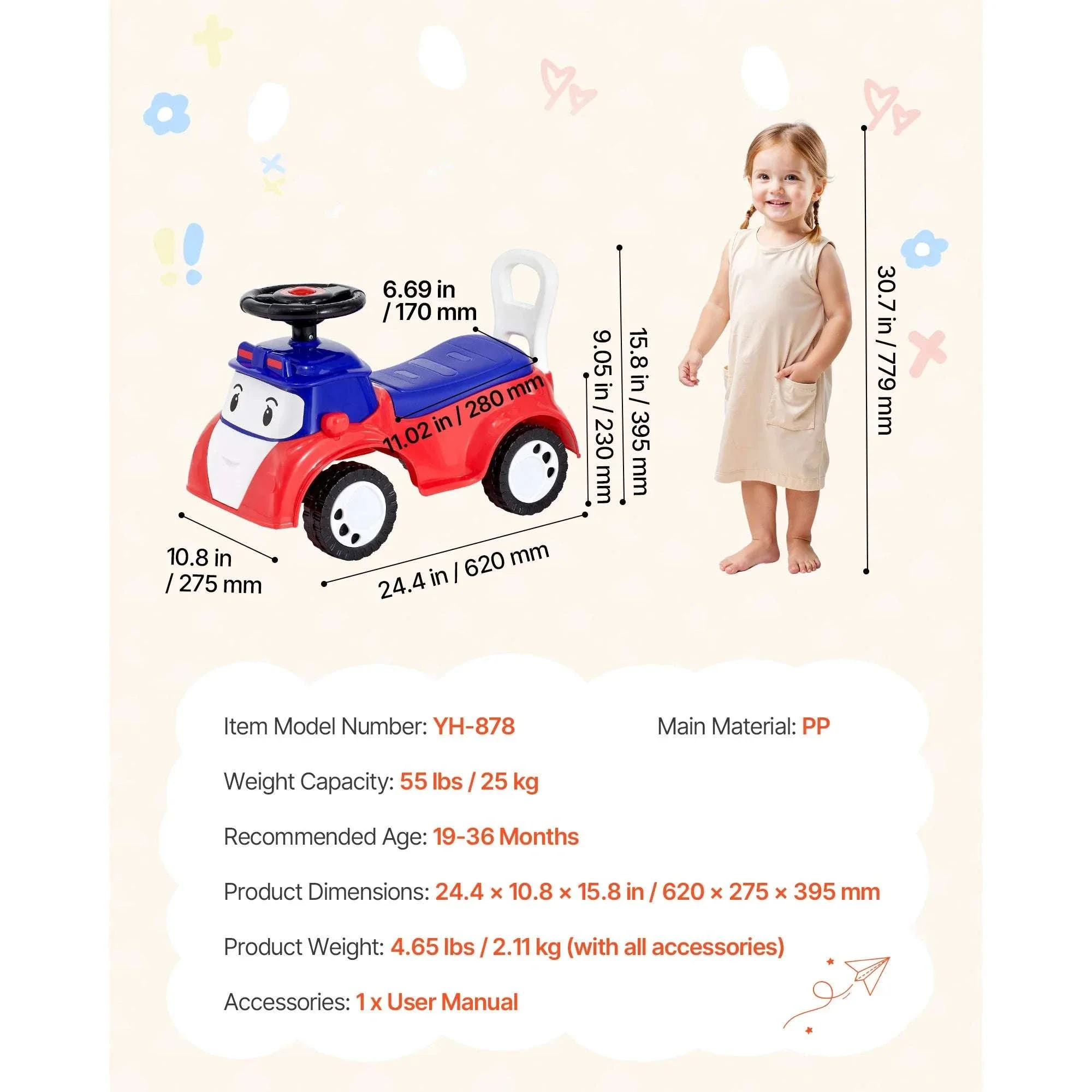 Toddler Ride-On Push Car with Music & Storage, 55 lb Capacity - Image 14