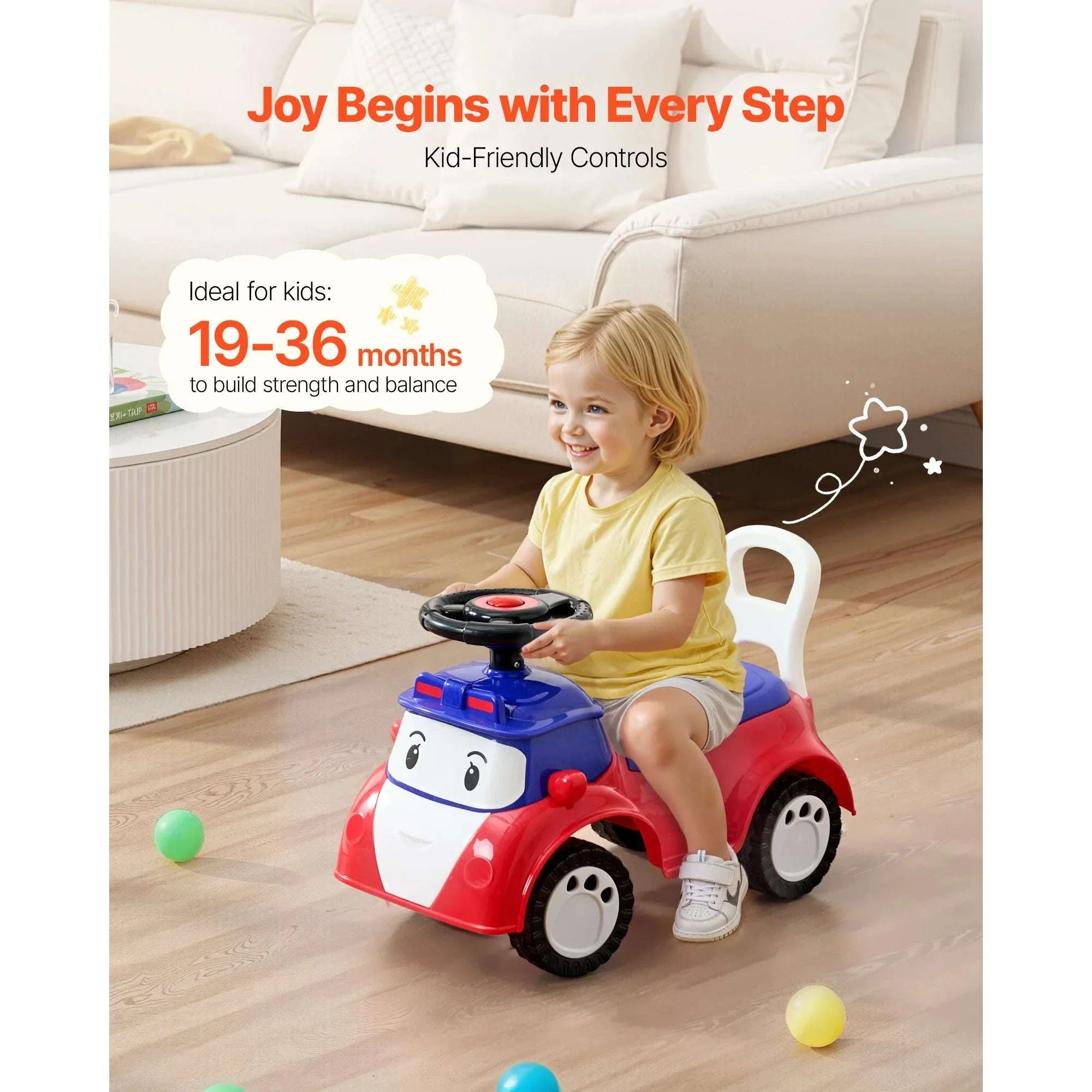 Toddler Ride-On Push Car with Music & Storage, 55 lb Capacity - Image 2