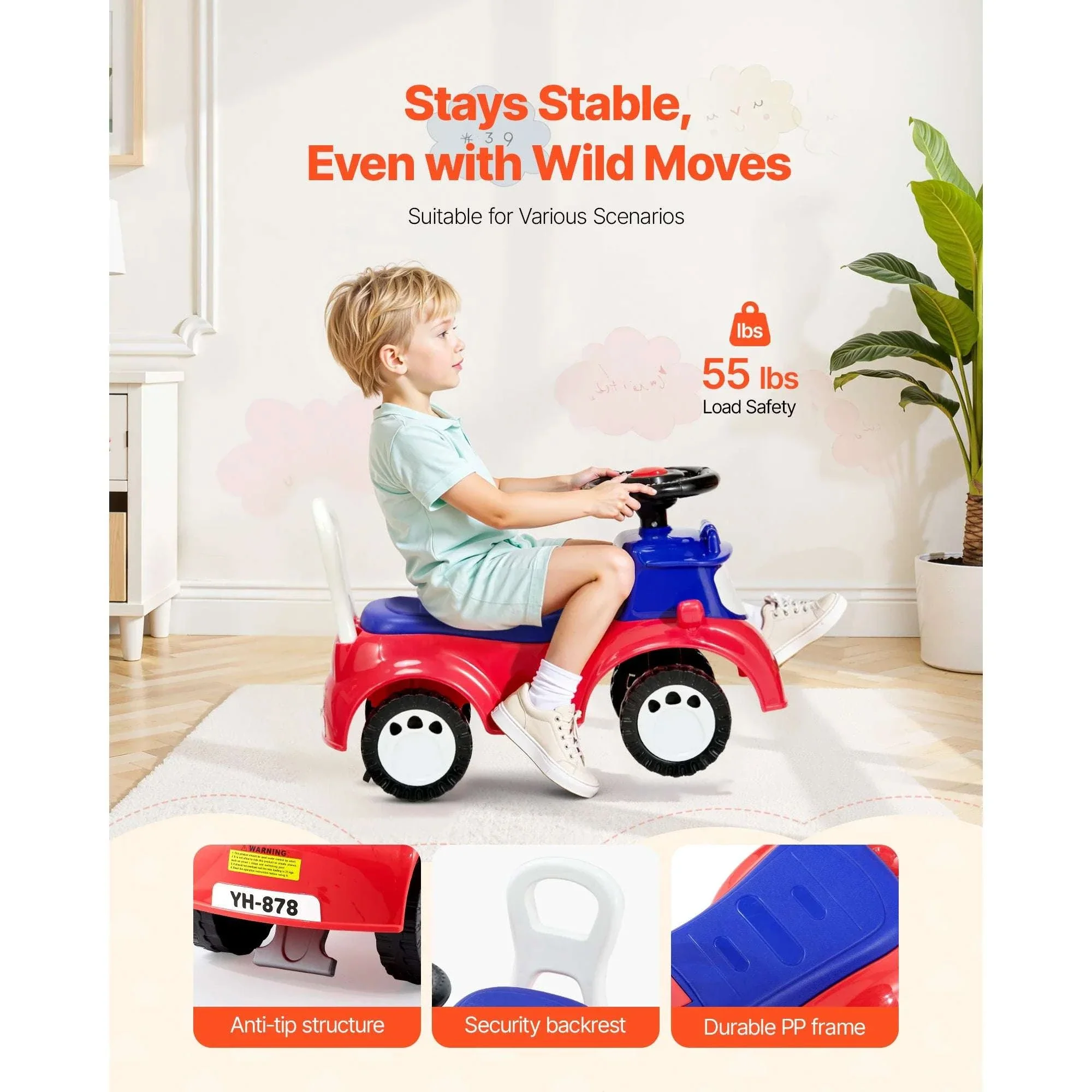 Toddler Ride-On Push Car with Music & Storage, 55 lb Capacity - Image 4