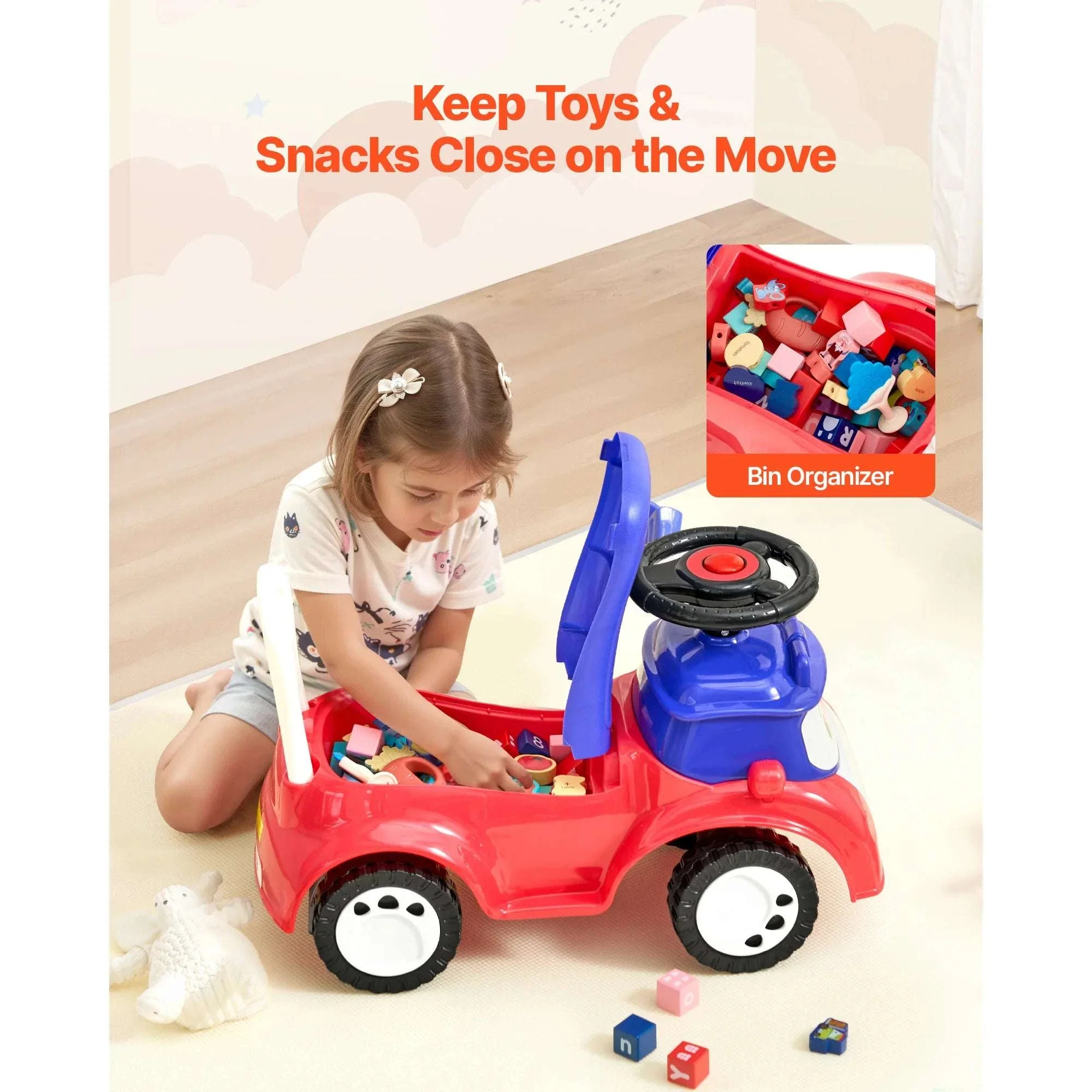 Toddler Ride-On Push Car with Music & Storage, 55 lb Capacity - Image 6