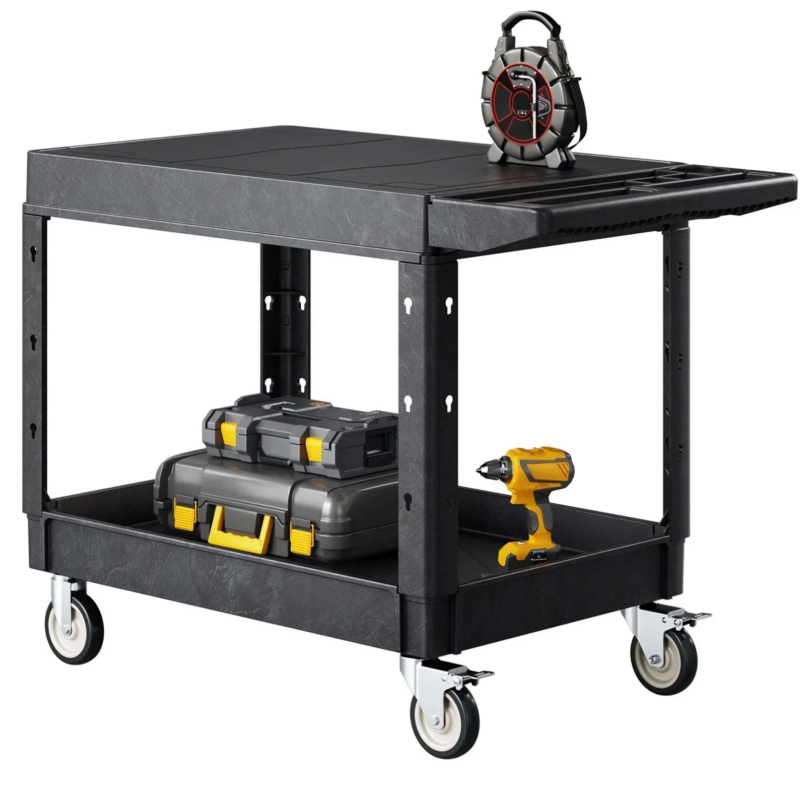 Heavy Duty 2-Tier Utility Cart with 550 lb Capacity & Swivel Wheels