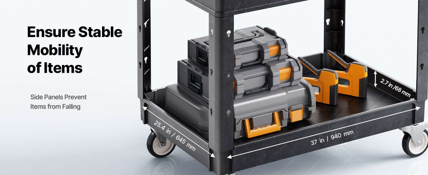 Heavy Duty 2-Tier Utility Cart with 550 lb Capacity & Swivel Wheels - Image 10