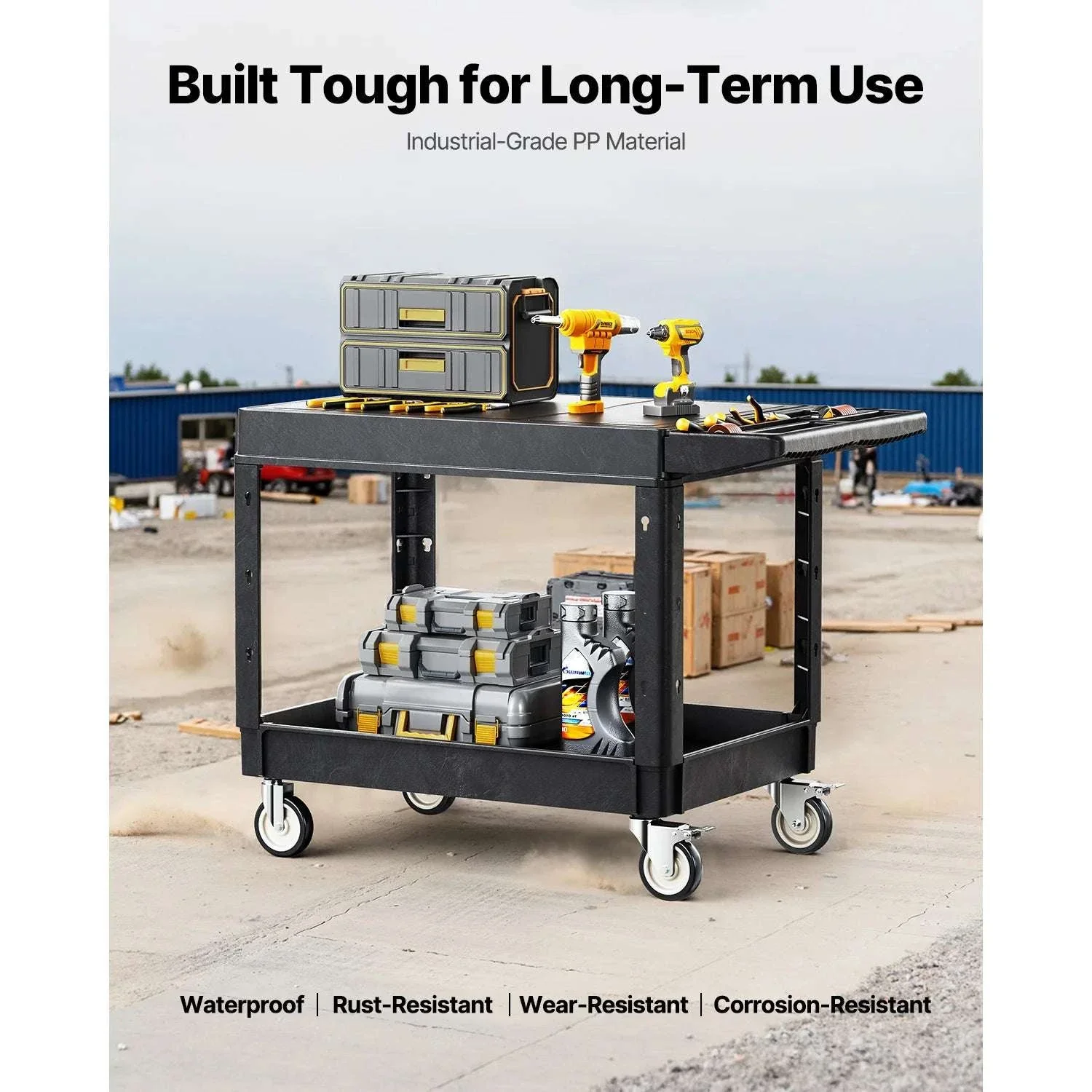 Heavy Duty 2-Tier Utility Cart with 550 lb Capacity & Swivel Wheels - Image 5