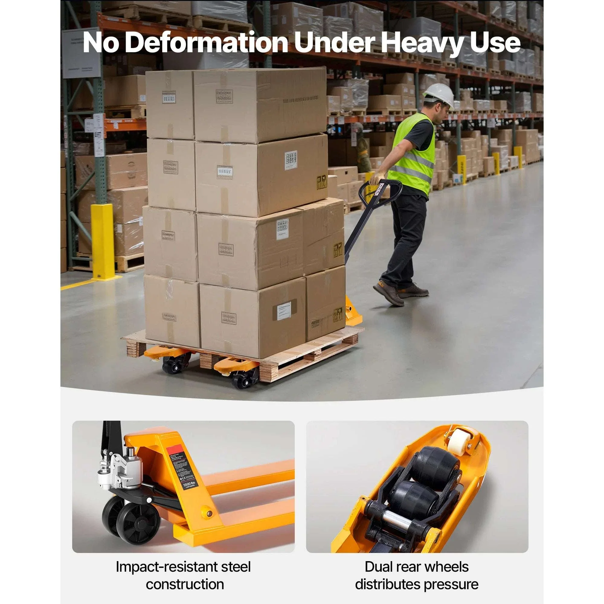 5500 lbs Manual Pallet Jack Heavy Duty 3.35–7.1 in Lift Range - Image 6