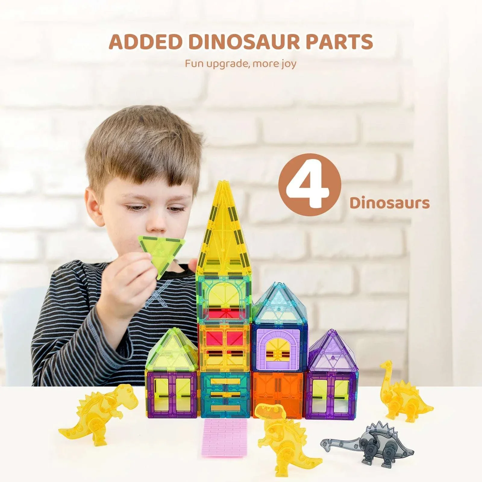 56PCS Magnetic Tiles Building Set with Dinosaur Figures for Kids - Image 3