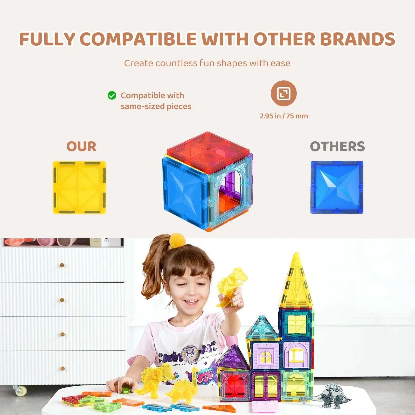 56PCS Magnetic Tiles Building Set with Dinosaur Figures for Kids - Image 5