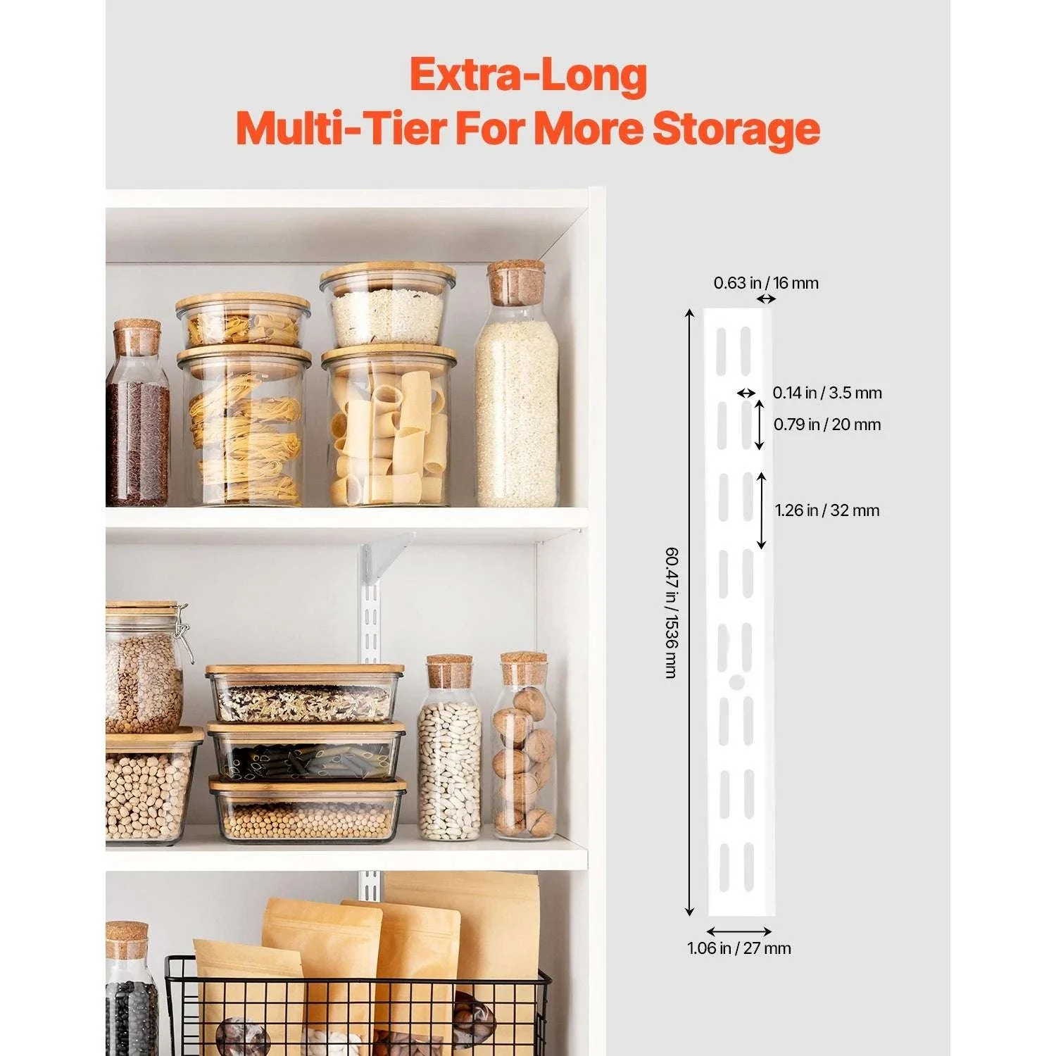 60in Adjustable Wall Shelf Track System – 5pcs Dual Slot Rails - Image 2