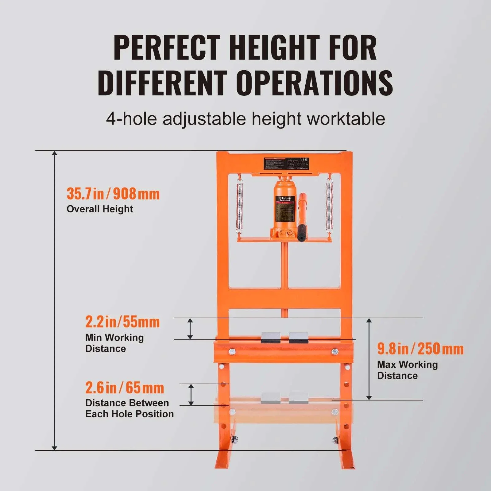 12 Ton Hydraulic H-Frame Shop Press with Adjustable Height Plates - Image 4