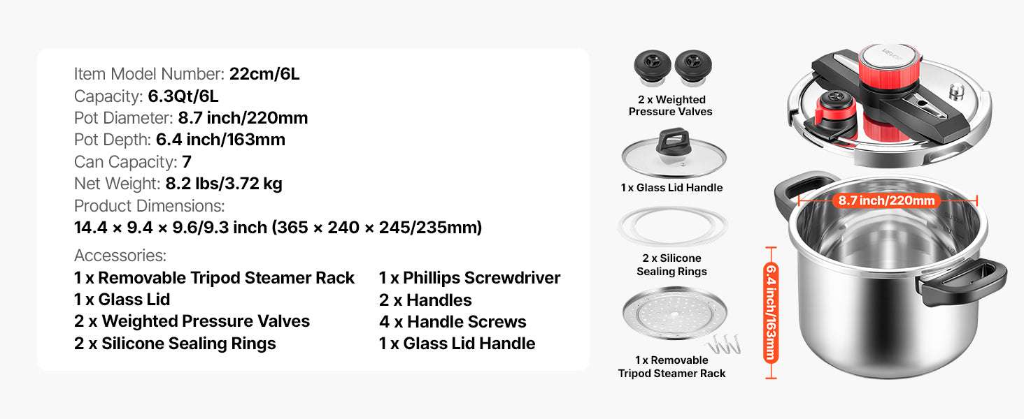 Stainless Steel Pressure Cooker 6.3–12Qt with 3 Pressure Levels - Image 13