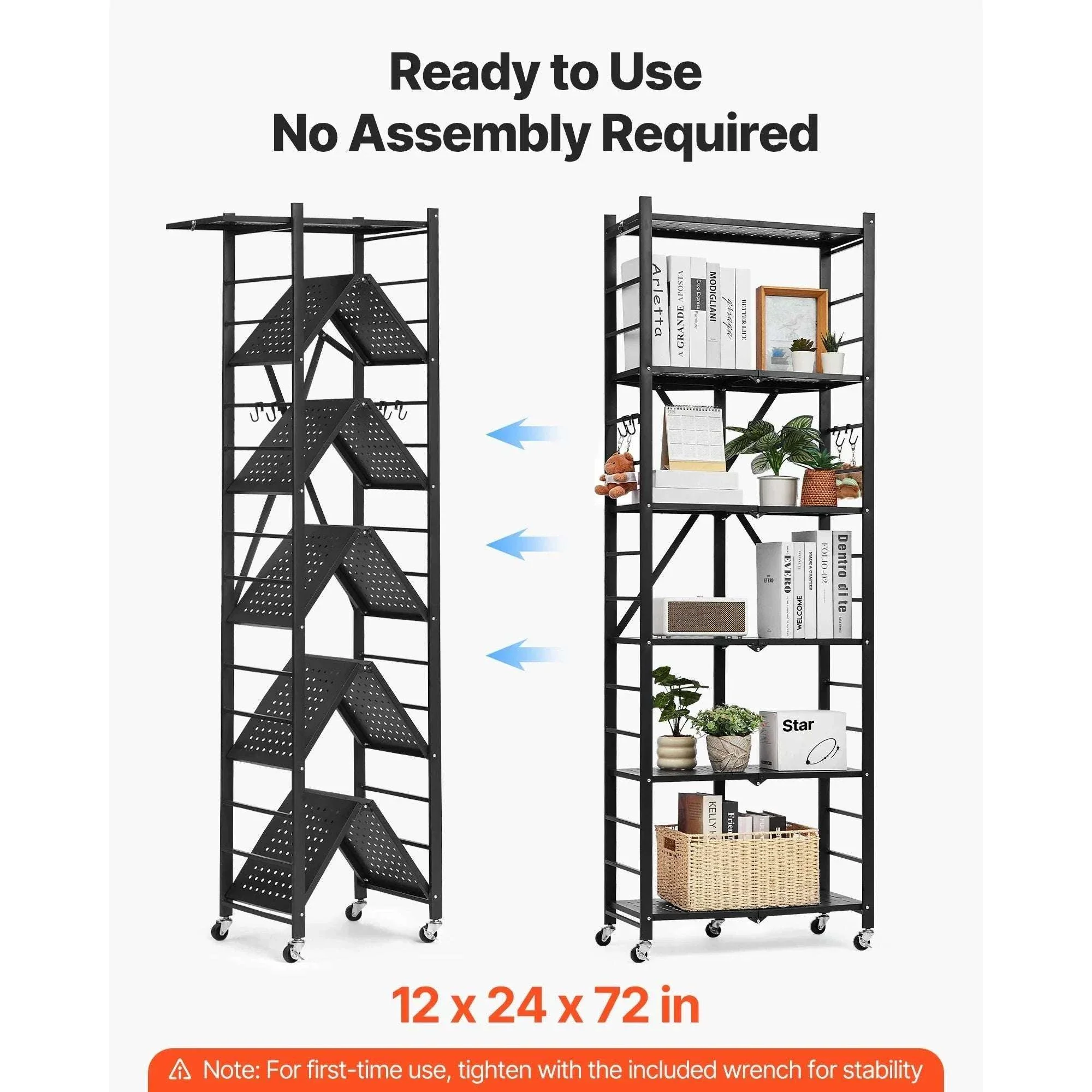 Foldable Storage Shelf with Wheels Heavy Duty Multi-Tier Organizer - Image 2