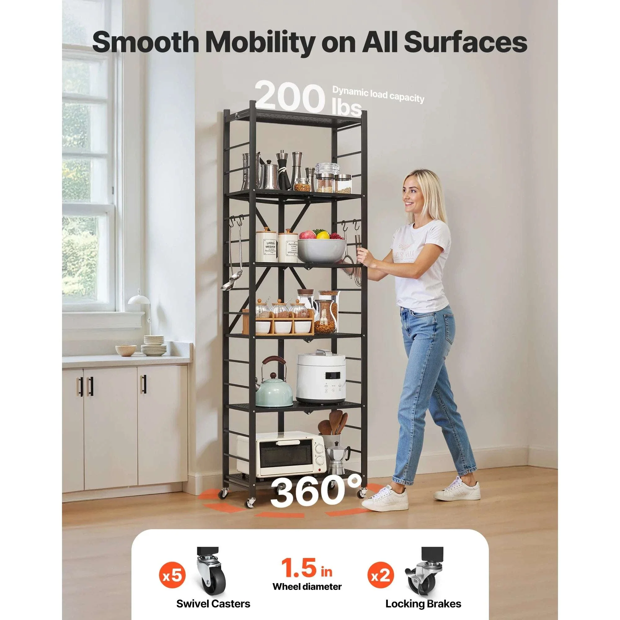 Foldable Storage Shelf with Wheels Heavy Duty Multi-Tier Organizer - Image 3