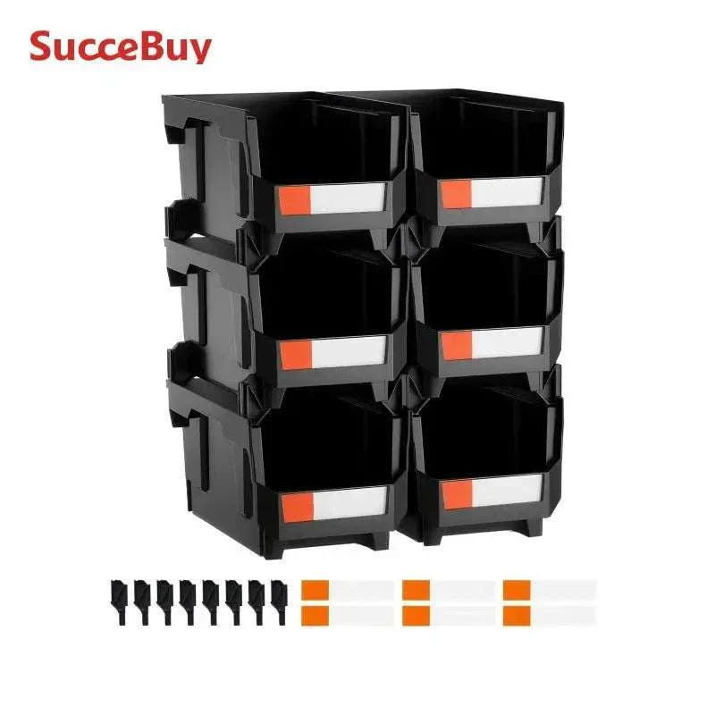 Stackable Storage Bins Set of 6 with Front Access Organizer Boxes