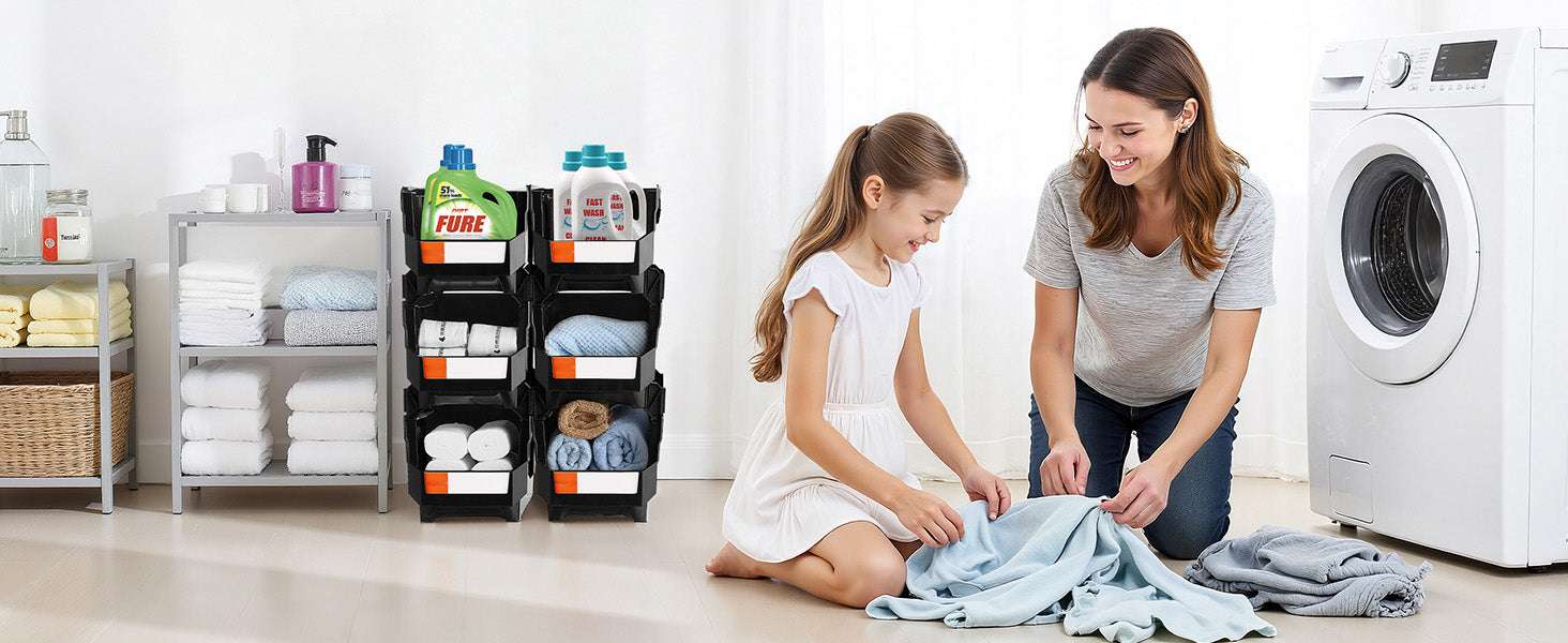 Stackable Storage Bins Set of 6 with Front Access Organizer Boxes - Image 17