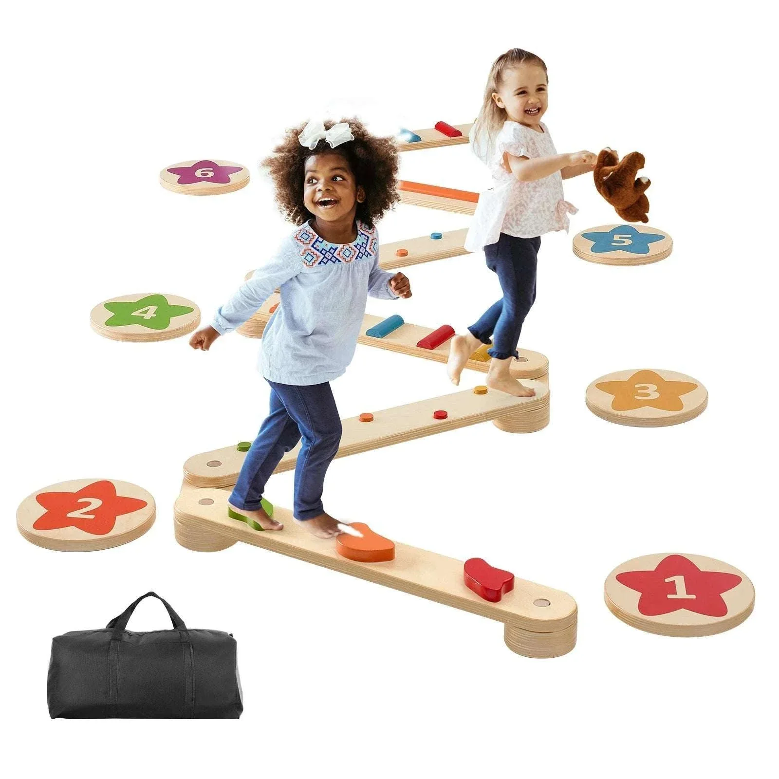Wooden Balance Beam Stepping Stones Set for Kids 2–6