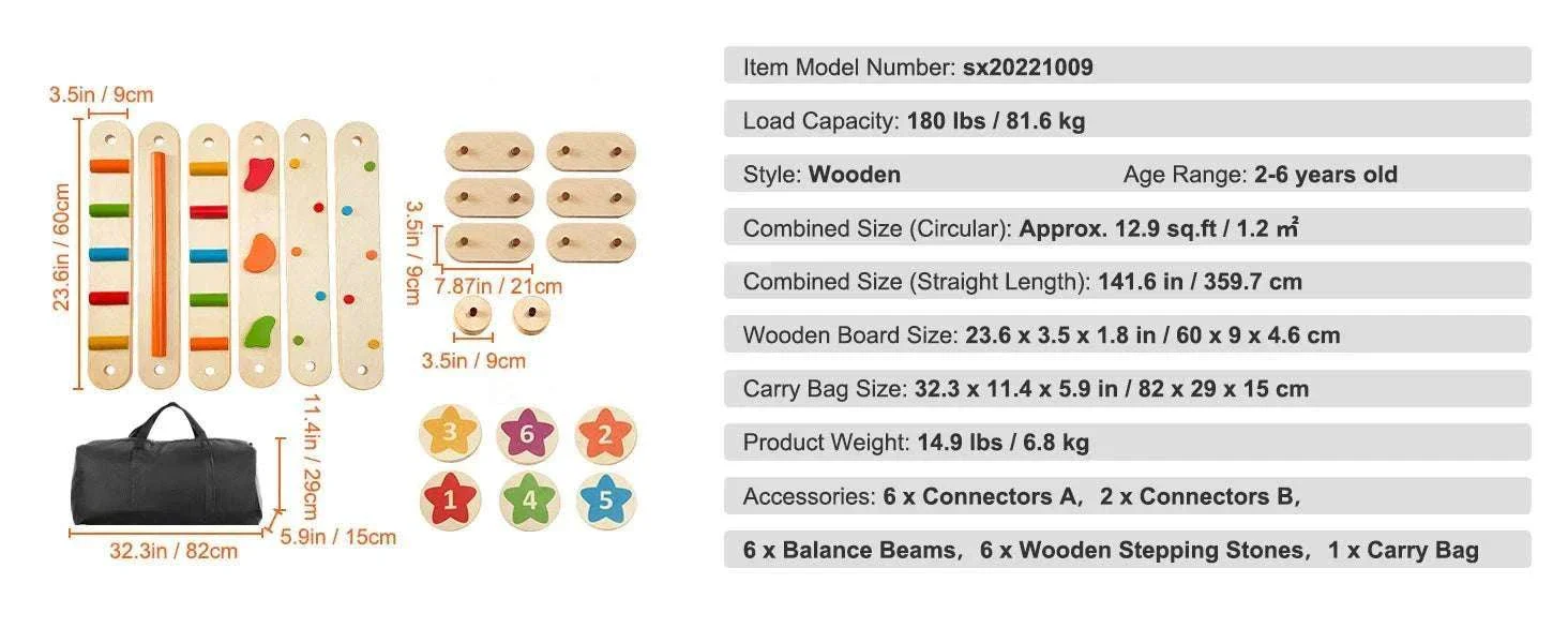 Wooden Balance Beam Stepping Stones Set for Kids 2–6 - Image 13
