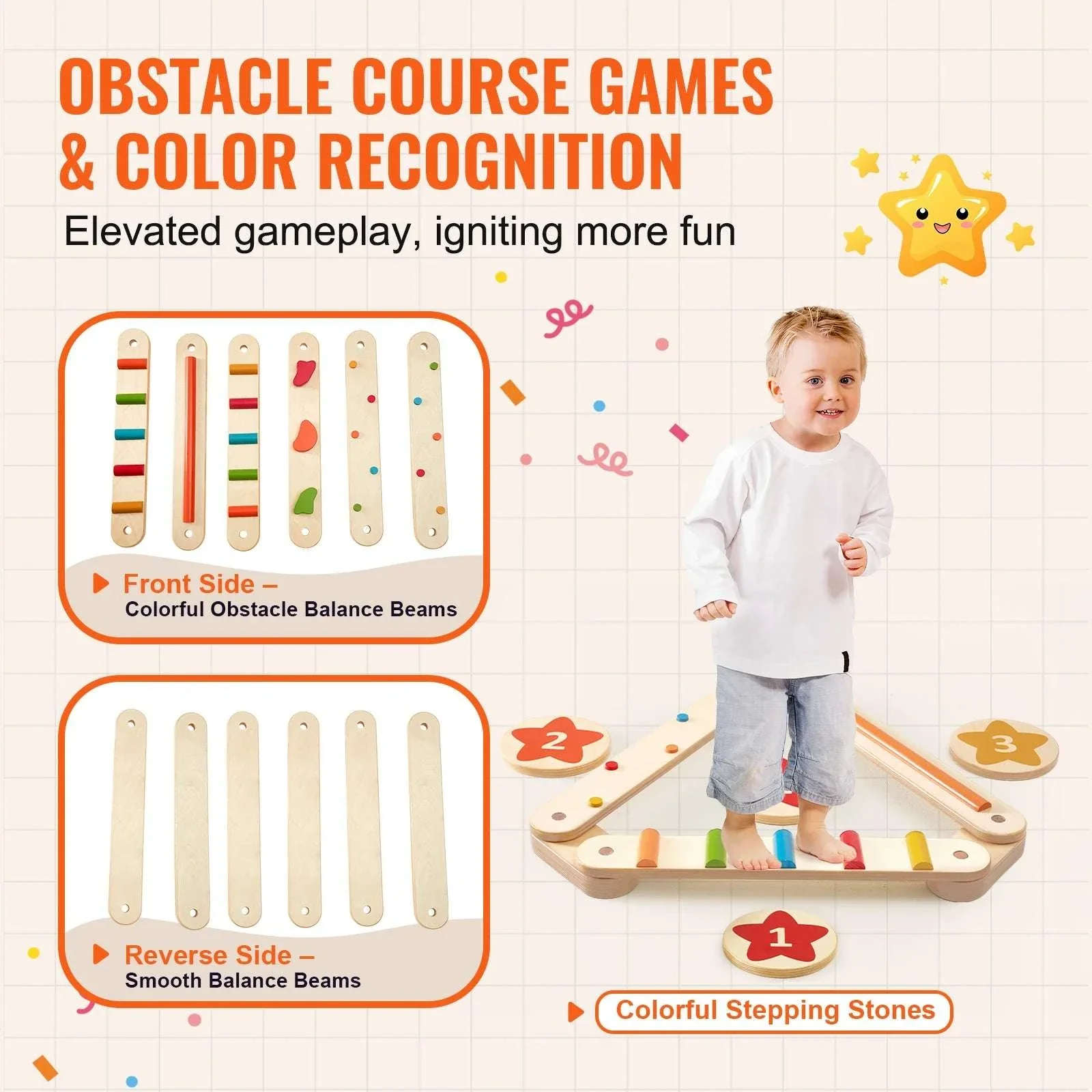 Wooden Balance Beam Stepping Stones Set for Kids 2–6 - Image 3