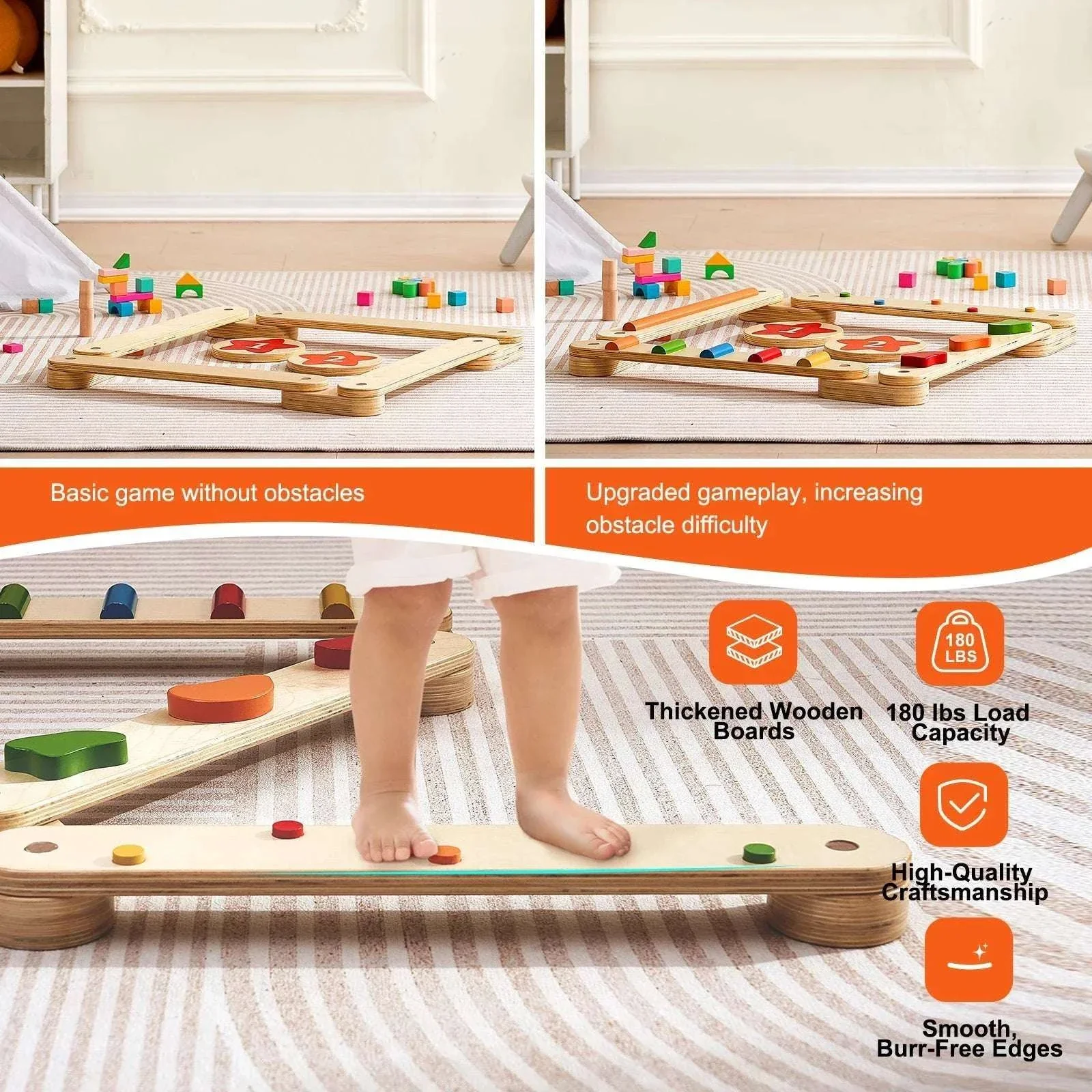 Wooden Balance Beam Stepping Stones Set for Kids 2–6 - Image 4