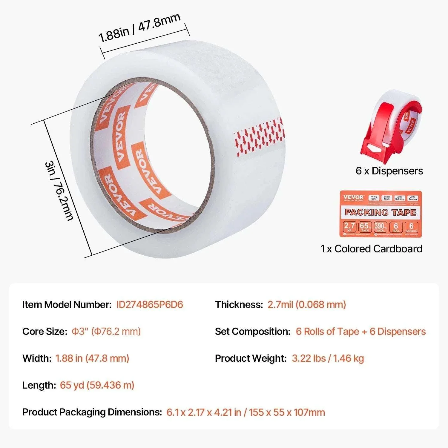 Clear Packing Tape Set with 6 Rolls & Dispensers for Shipping - Image 7