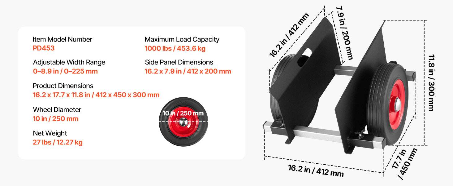 600 lb Panel Dolly Cart with Pneumatic Wheels & Adjustable Clamp - Image 14