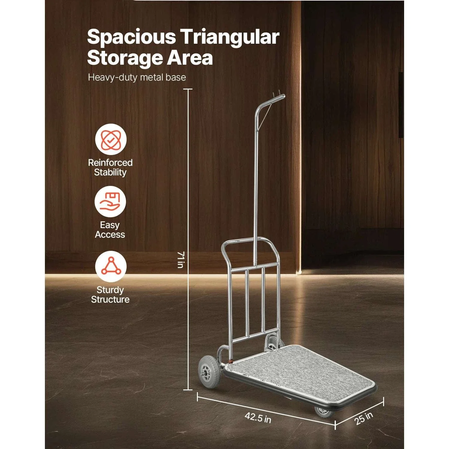 600 lbs Stainless Steel Bellman Luggage Cart with Quiet 3 Wheels - Image 5