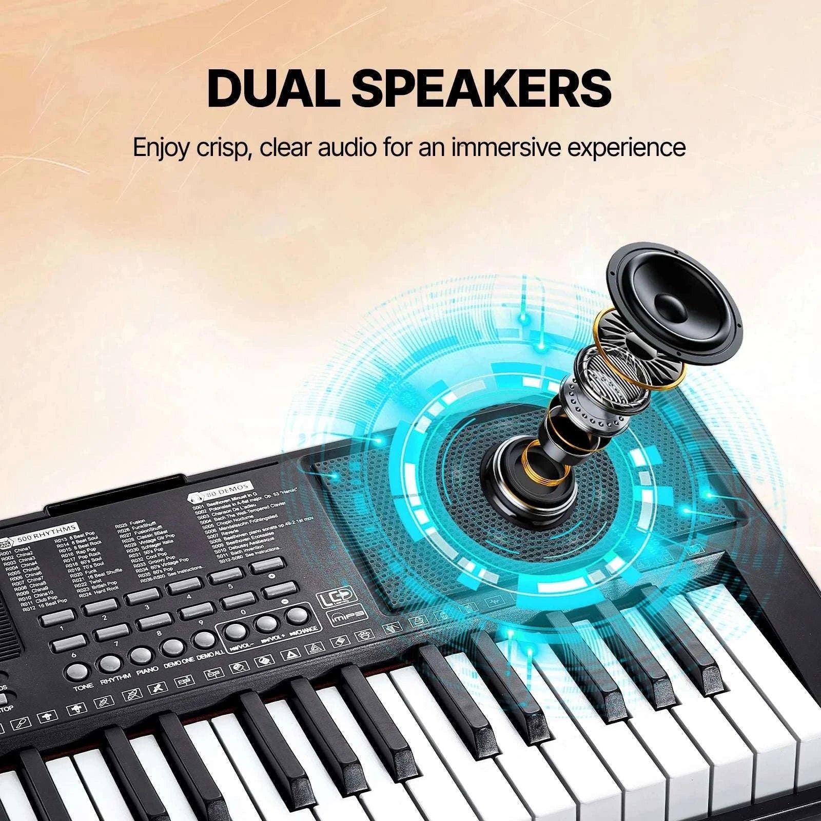 61-Key Digital Keyboard Piano with 200–600 Tones for Beginners - Image 5