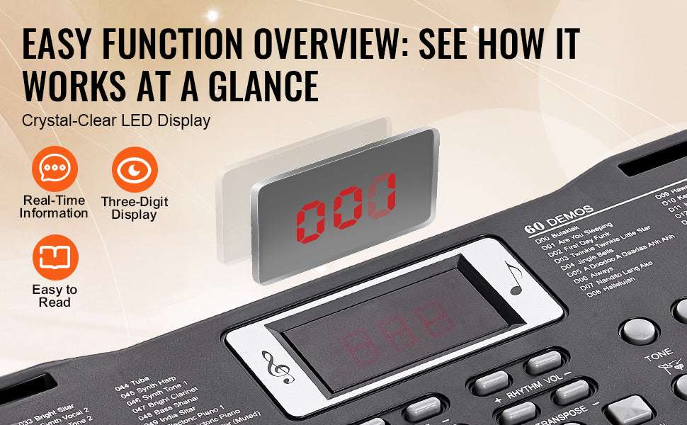 61-Key Digital Keyboard Piano with 200–600 Tones for Beginners - Image 12
