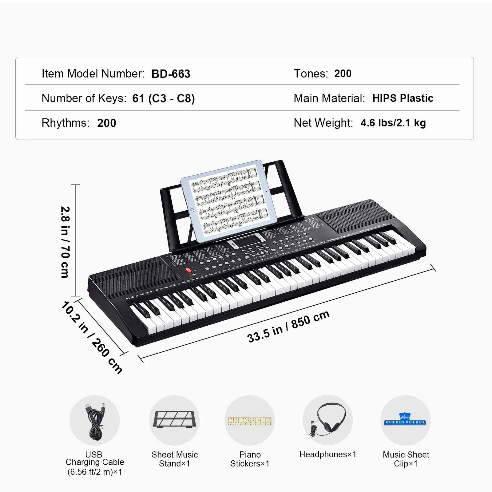 61-Key Digital Keyboard Piano with 200–600 Tones for Beginners - Image 20