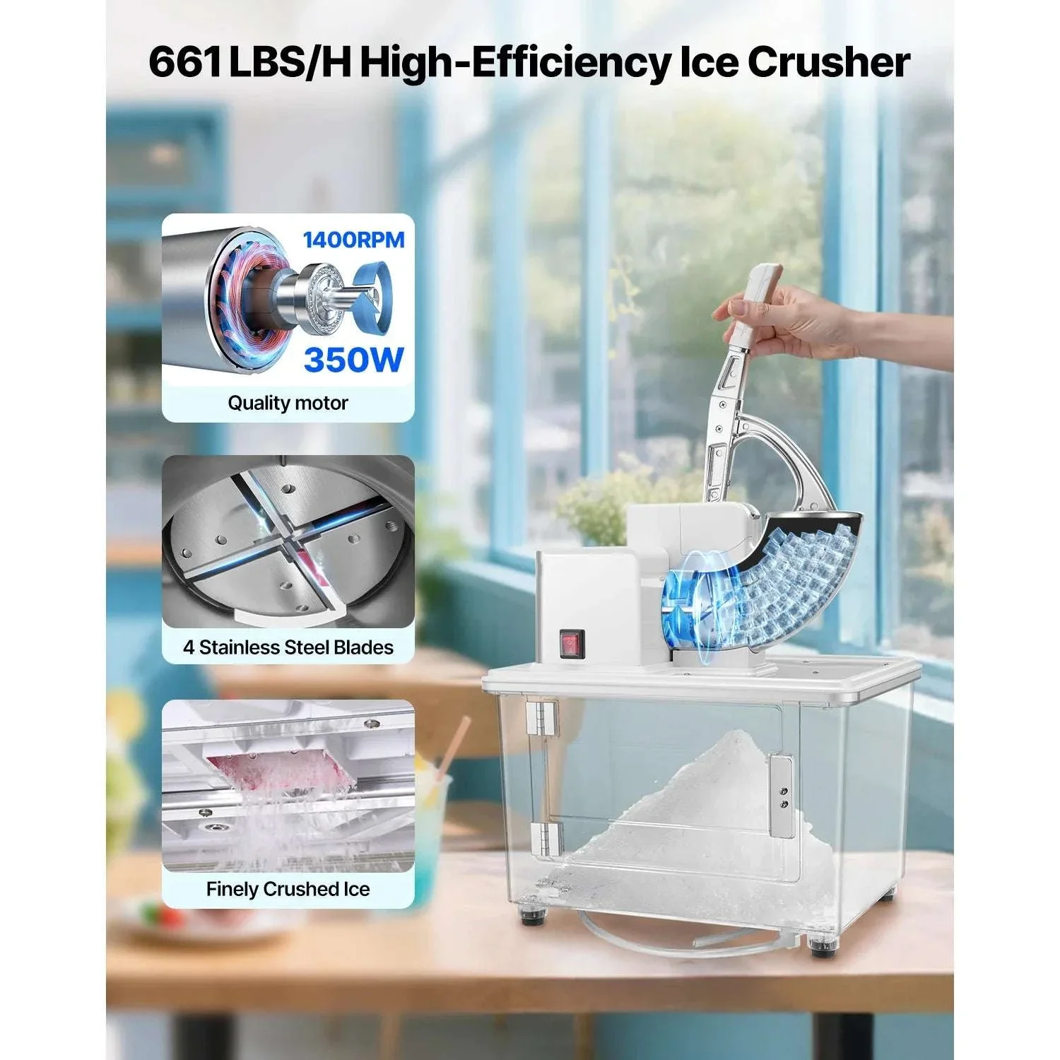 Commercial Ice Crusher 661 lbs/h Electric Snow Cone Machine 350W - Image 2