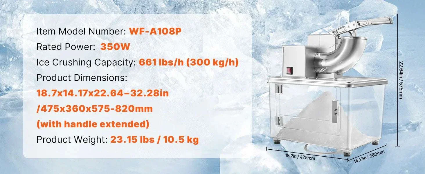 Commercial Ice Crusher 661 lbs/h Electric Snow Cone Machine 350W - Image 23