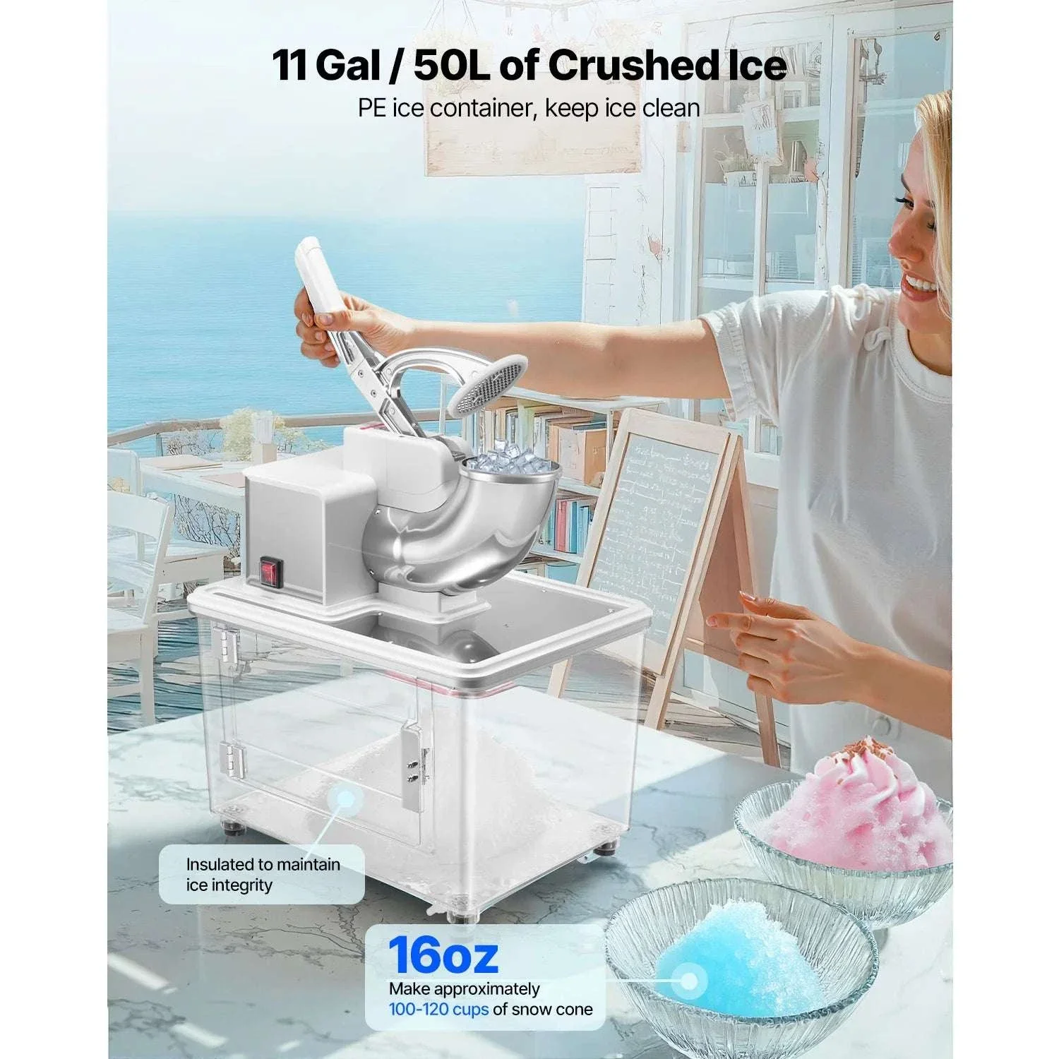 Commercial Ice Crusher 661 lbs/h Electric Snow Cone Machine 350W - Image 3