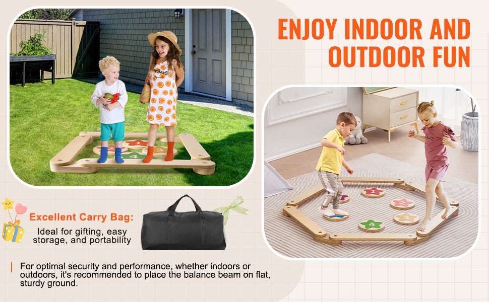 Kids Wooden Balance Beam Set with Stepping Stones (6PCS Montessori Toy) - Image 10