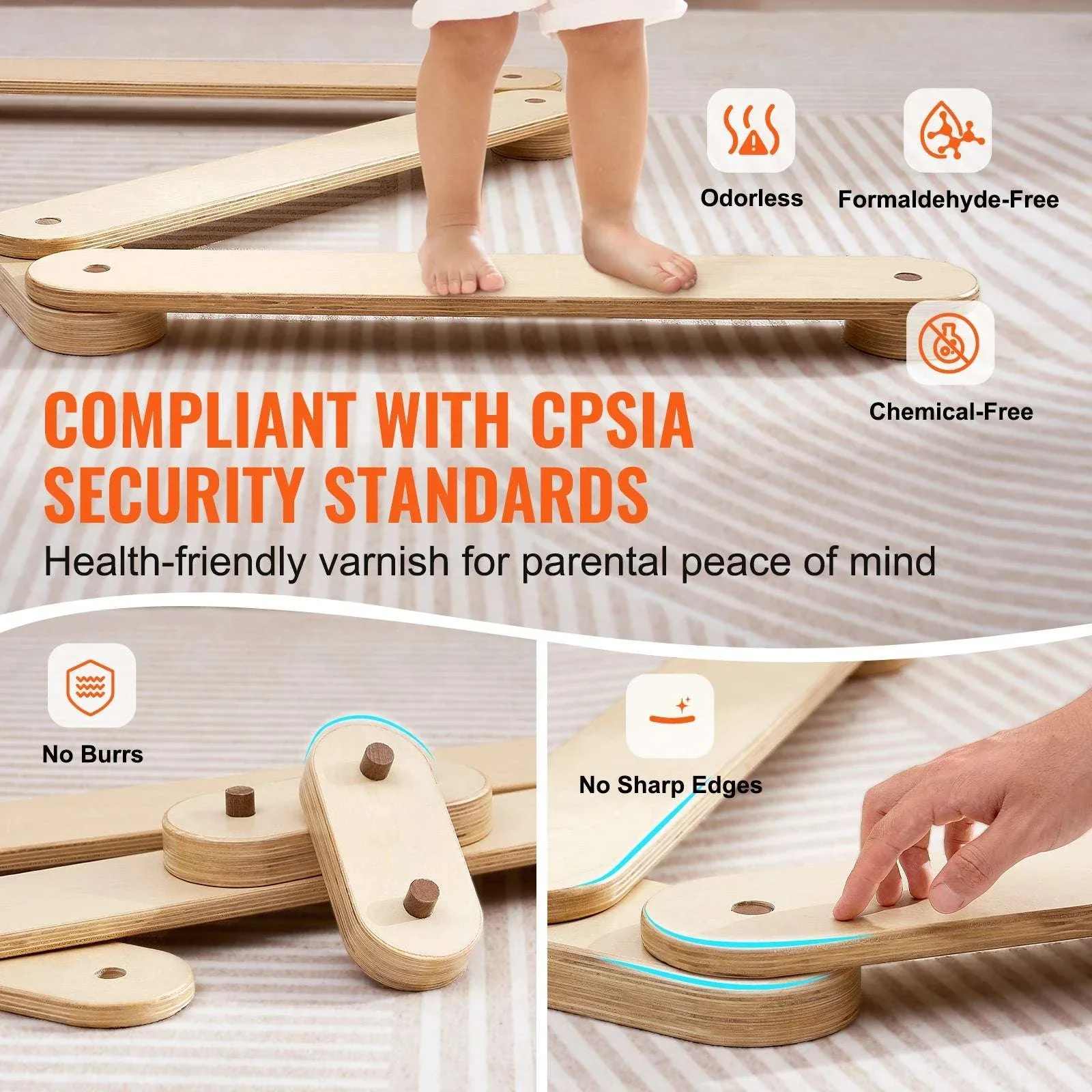Kids Wooden Balance Beam Set with Stepping Stones (6PCS Montessori Toy) - Image 4