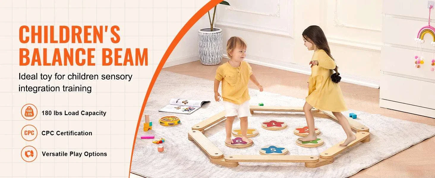 Kids Wooden Balance Beam Set with Stepping Stones (6PCS Montessori Toy) - Image 8