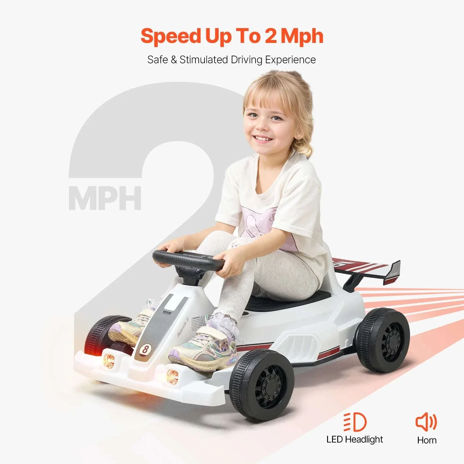 Kids Electric Go Kart 6V Pedal Ride-On with Headlight & Horn - Image 4