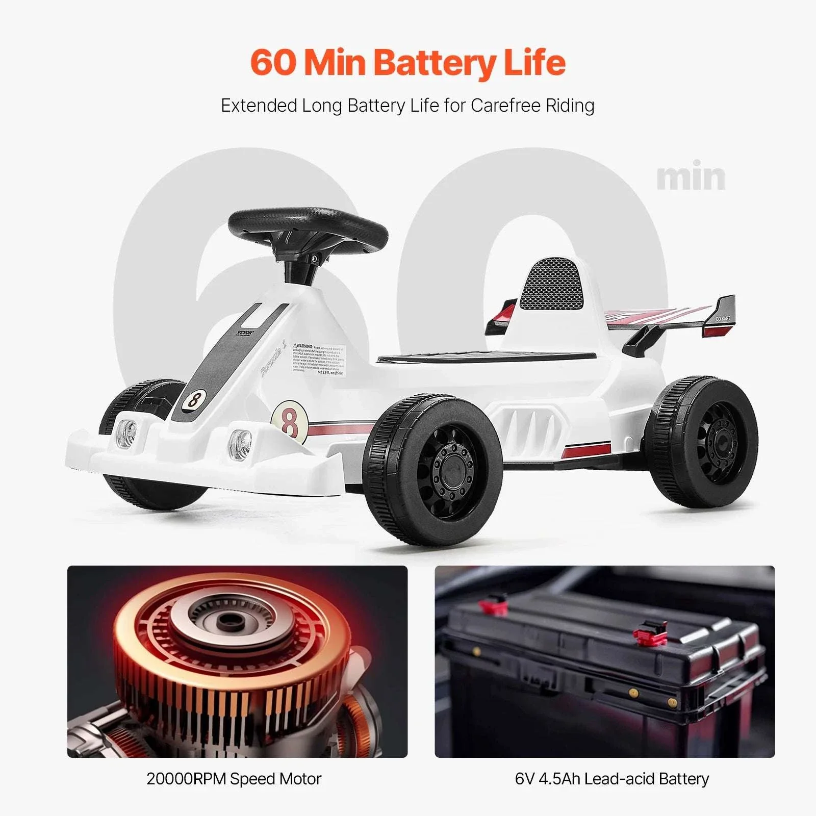 Kids Electric Go Kart 6V Pedal Ride-On with Headlight & Horn - Image 5