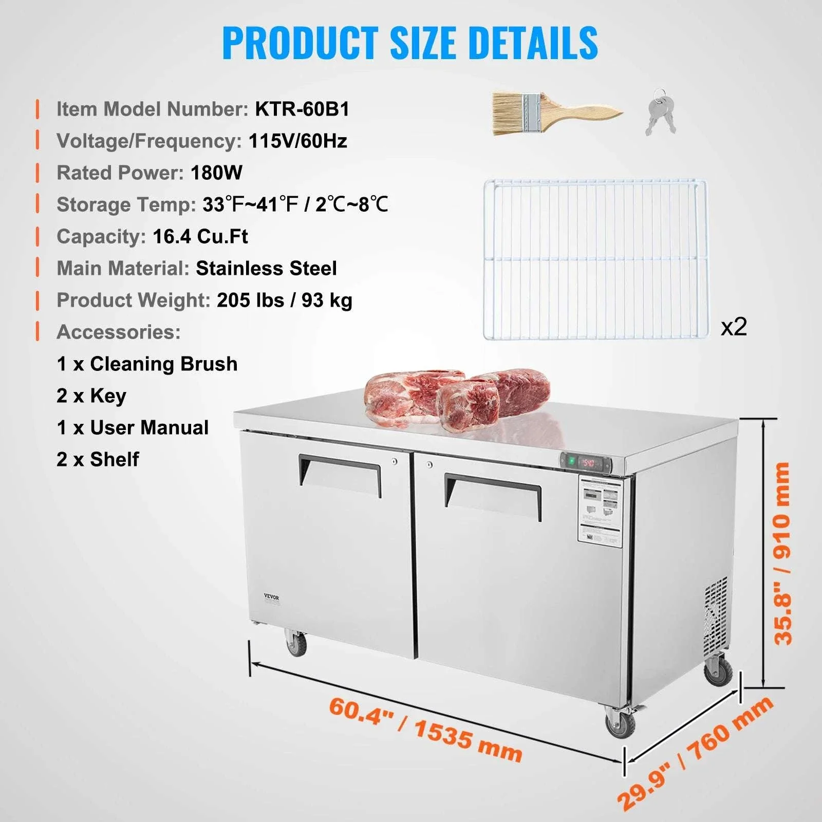 72" Commercial Sandwich Prep Table Fridge 20 Cu.Ft Stainless Steel - Image 16