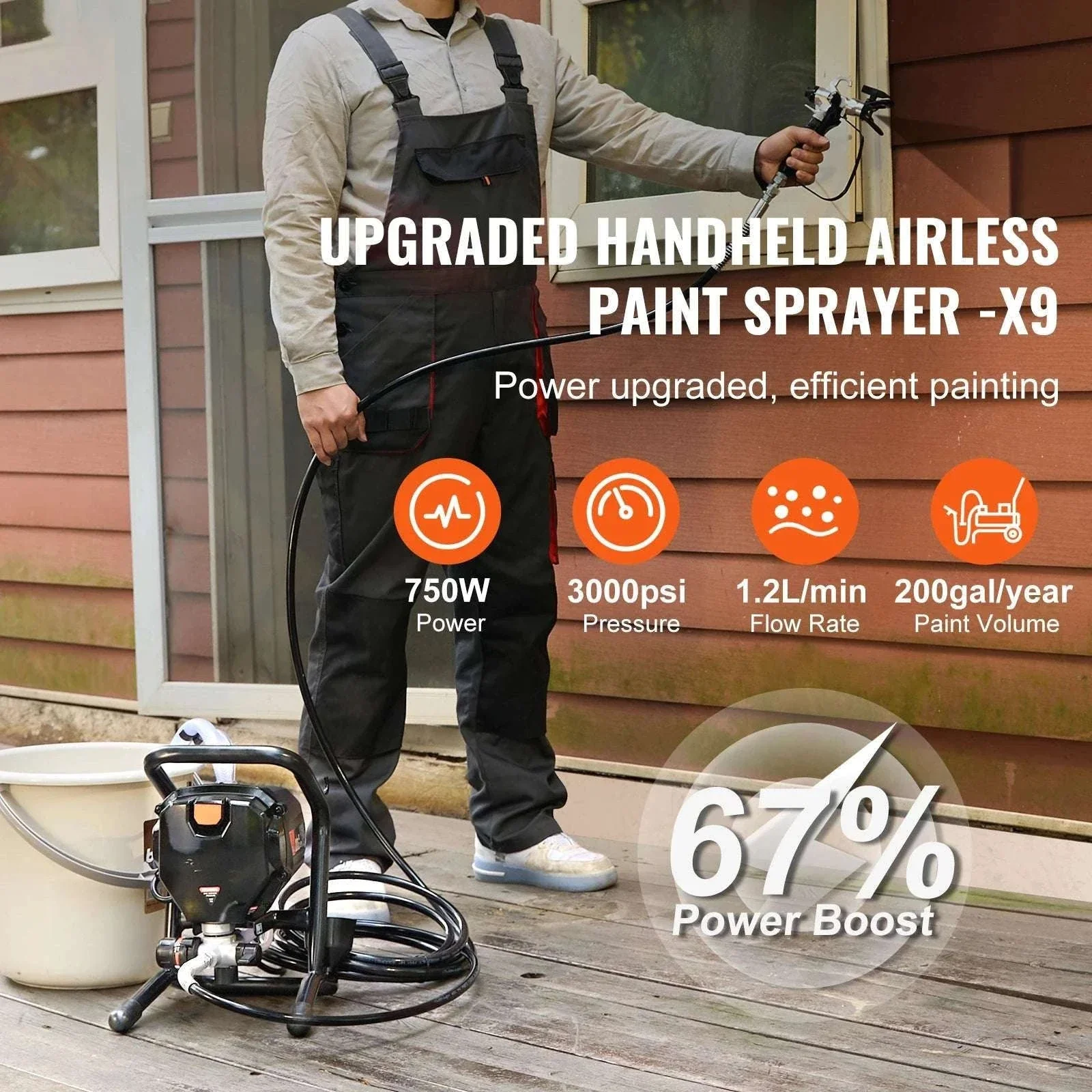 750W/950W Airless Paint Sprayer 3000 PSI High Pressure System - Image 2