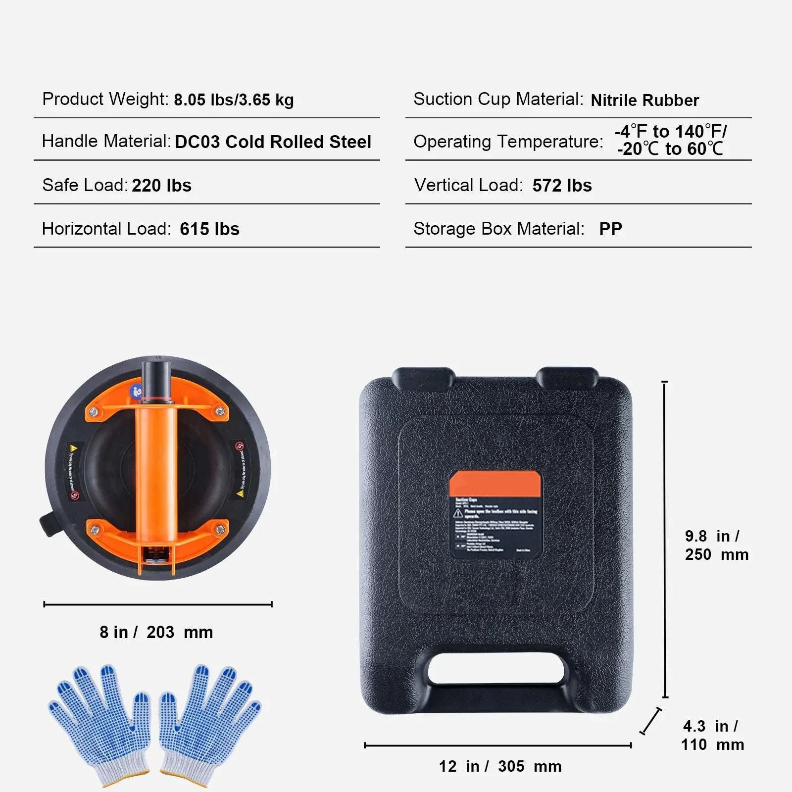 Glass Vacuum Suction Cup Lifter with Handle & Carry Case (8"/10") - Image 16