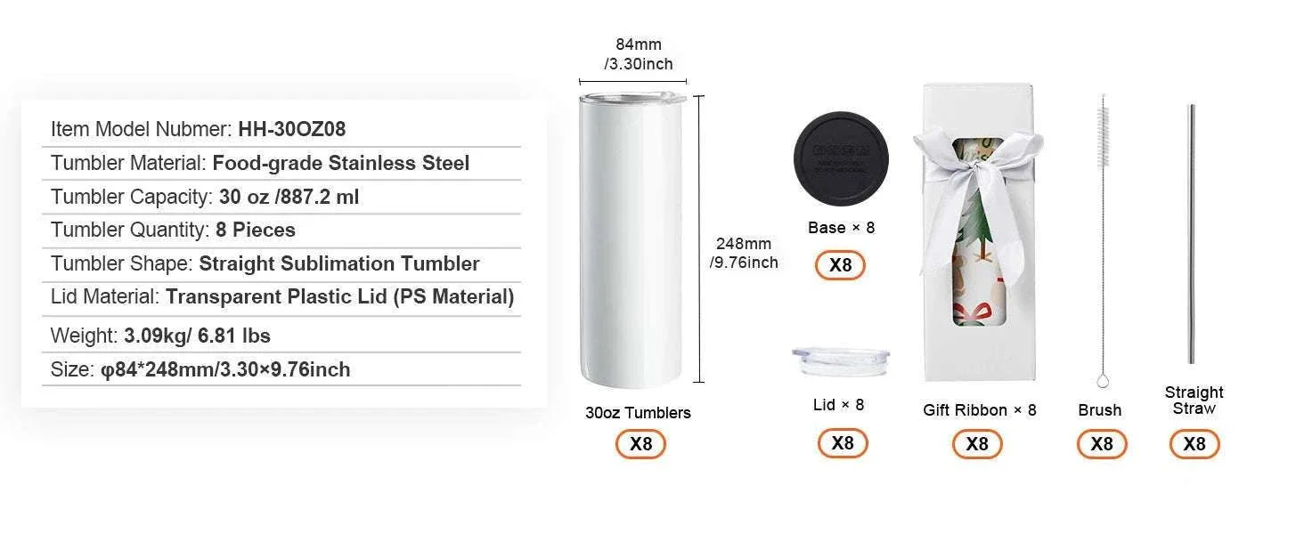 Sublimation Tumblers Bulk Stainless Steel 20oz & 30oz DIY Cups Set - Image 14