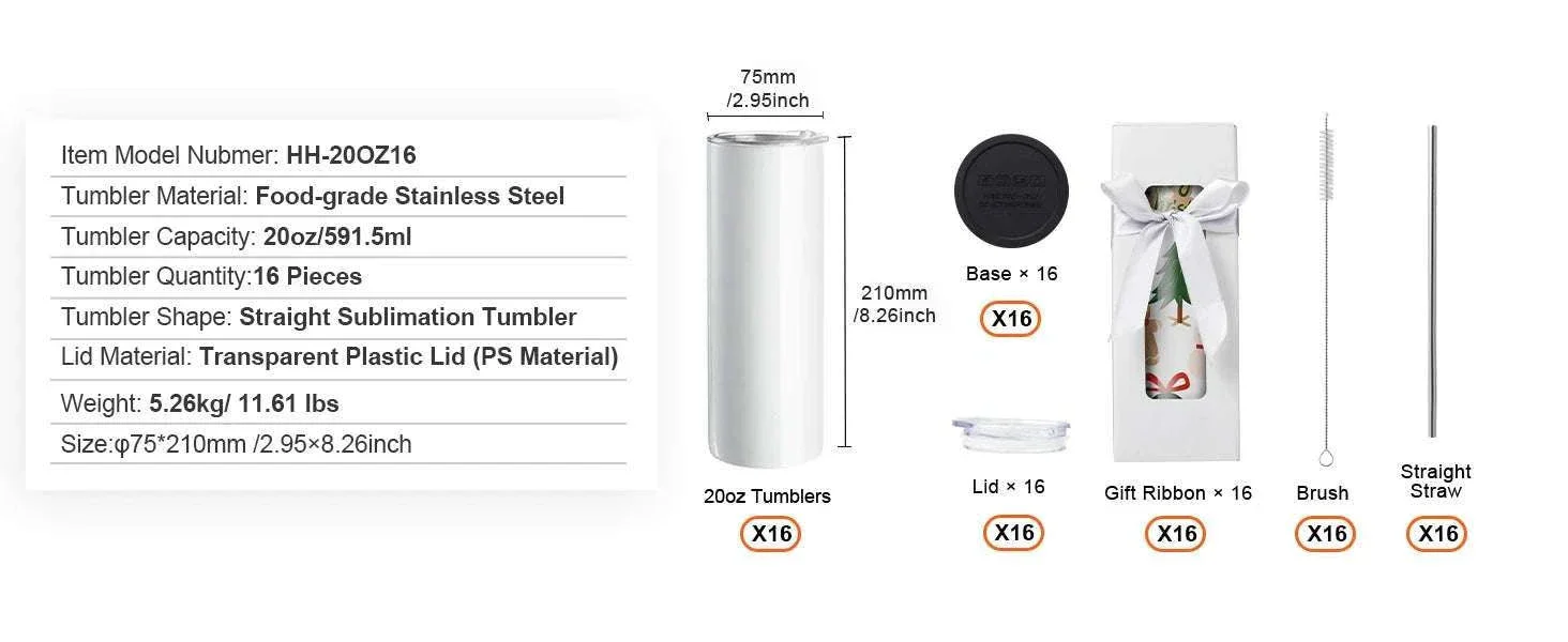 Sublimation Tumblers Bulk Stainless Steel 20oz & 30oz DIY Cups Set - Image 16