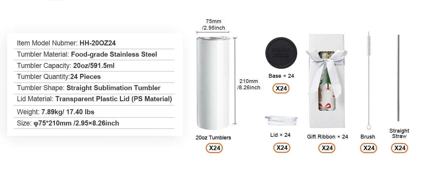 Sublimation Tumblers Bulk Stainless Steel 20oz & 30oz DIY Cups Set - Image 17